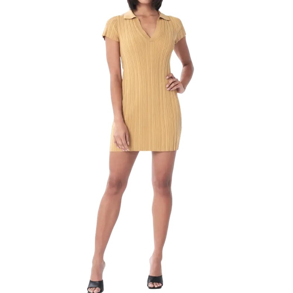 Lita by Ciara Ribbed Polo Mini Dress in Ice Coffee Size M